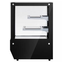 Vetrina refrigerata da banco - 120l - 700mm - Doppio vetro; 2 porte scorrevoli in vetro - vetro dritto - con 2 ripiani - 4 lati vetro; LED interni - Nero