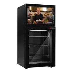 Mini displayvrieskast - 460mm - met 1 glazen deur & reclamedisplay - zwart