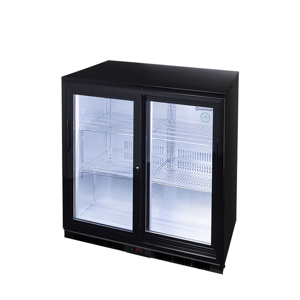 GASTRO-COOL | Bárhűtőszekrény - 900mm - 200 liter - 2 üveg tolóajtóval - Fekete