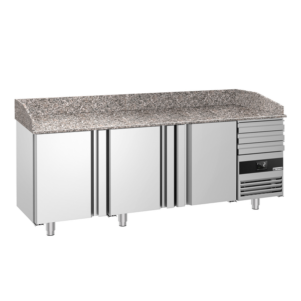 Pizza hazırlık tezgahı PREMIUM - 2150x800mm- 3 kapılı & 3 çekmeceli