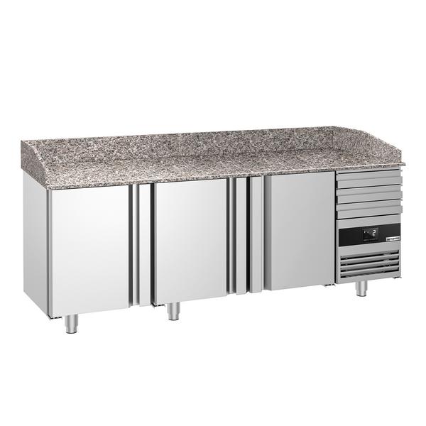 طاولة تحضير بيتزا مبردة PREMIUM - 2150x800 mm - مع 3 أبواب و 3 أدراج - سطح عمل جرانيت