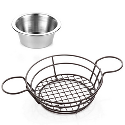 (5 piezas) Cesta de presentación con cuenco - Ø 21 cm - cesta de plato de acompañamiento | canasta de servir | canasta de hamburguesas | cesta para freír | canasta de nachos | tazón de servir
