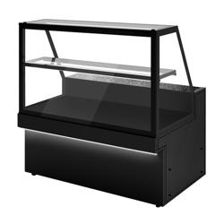 Présentoir à pain TORONTO - 1500x800mm - Façade noire - 1 étagère en verre - Éclairage LED