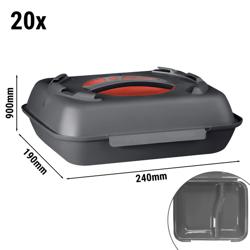 (20 Stück) Menüboxen - 600ml - Geteilt - Anthrazitgrau/Rot
