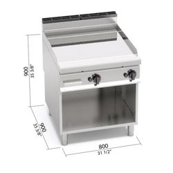 Gas stekbord - 20 kW - Slät - Stekyta: 796x667 mm - med underrede (benstativ) - borstad front