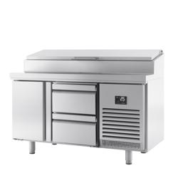 Mesa saladette de preparación - 1468x600mm - con 1 puerta y 2 cajones - para 8x GN 1/4