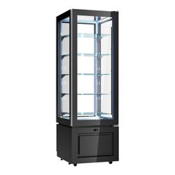 Commercial upright glass door display fridge - 324L - 600mm - Double glazing - square - black front - with 5 glass shelves - 1 glass door front - Black