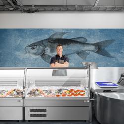 Vitrine réfrigérée à poissons - 1280x880mm - -1/+1°C - Vitre bombée - Éclairage LED - Roulettes