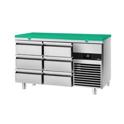 Koelwerkbank PREMIUM - 1400x700mm - 281 liter - met 6 laden - incl. snijplank groen - zonder opstand