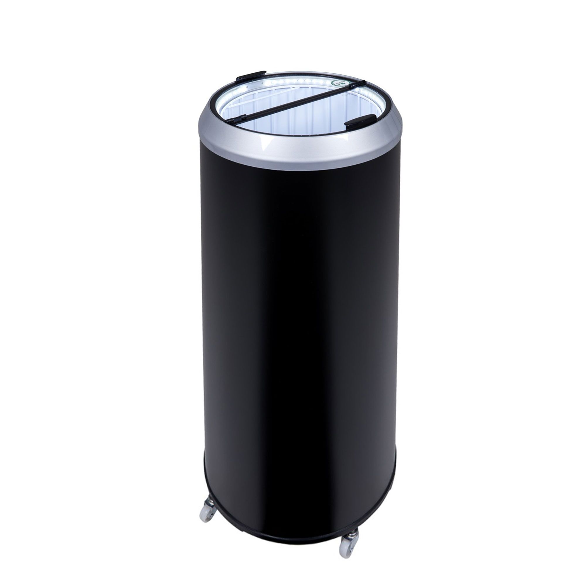 GASTRO-COOL | Réfrigérateur de fête / tonneau réfrigérant - 71 litres - couvercle en verre et roulettes - Noir       