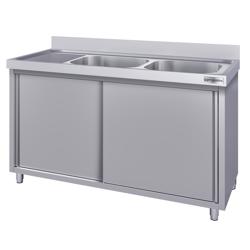 Armário para pia de aço inoxidável ECO - 1,4 m - 2 pias à direita - C 40 x L 40 x P 25 cm