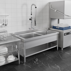 Kastrulldiskbänk Med bottenplatta 1,8 m – 2 Kar L 80 x B 50 x T 35 cm