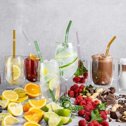 ZWILLING | Sorrento Coloured Glass Straw Set – 4x straws + brush - borosilicate - hot & cold