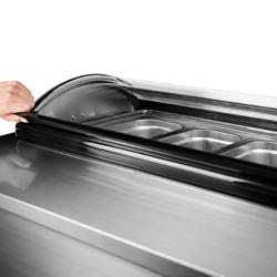 Tisch-Eisvitrine - 870mm - Statisch - für 4x 5 Liter Eisbehälter - gewölbter Deckel - Deckelöffnung zur Bedienseite