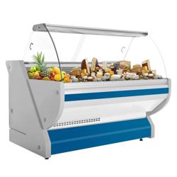 Banco gastronomia professionale / Banco Macelleria  - 1725x1150mm - Statica - 340 L - Vetro curvo - Colore Blu - Pannello frontale illuminato - con Natura-Fleischlicht