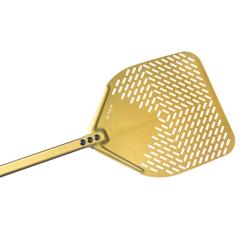 Pala per pizza - GOLD - Alluminio anodizzato - testa microforata - 330x330mm - forata - G.H.A. anodizzata - Manico in alluminio