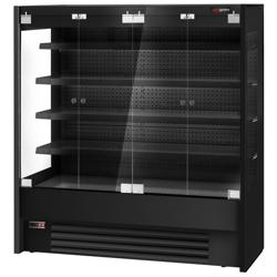 Commercial wall-mounted refrigerated display shelving - 1960 mm - with 4 frameless glass hinged doors and 4 shelves