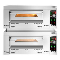 Gazlı Pizza Fırını - Taş tabanlı - 34 cm x 6+6 Pizza Kapasiteli - Manuel - maks. 450°C - dâhil: Çerçeve, 2 Abzugskamine, 2 Abluftrohre Ø150mm, Doğalgaz enjektörleri, Propan gaz enjektörleri - ile: Ara çerçeve