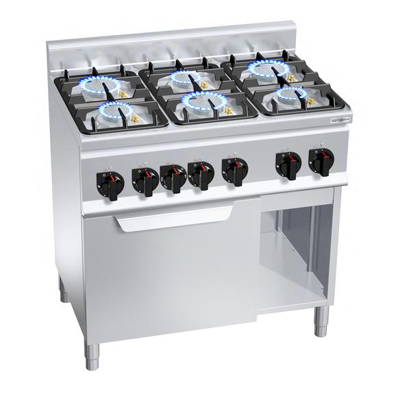 Gazlı ocak - 28,5 kW - 6 brülör - Elektrikli konveksiyonlu fırın - 3 kW