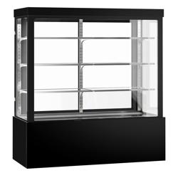 Vetrina pasticceria refrigerata Anna - per pasticceria - 1850l - 1800mm - Doppio vetro - vetro dritto - con 3 ripiani - 4 lati vetro; LED interni; display digitale; vetri riscaldati; ruote - Nero