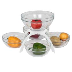 Etagere / buffetstandaard - RVS, wit gepoedercoat - Wit - Hoogte: 340mm - incl. 5 glazen schalen 4x170x170mm, 1x200x200mm - met 5 plateaus