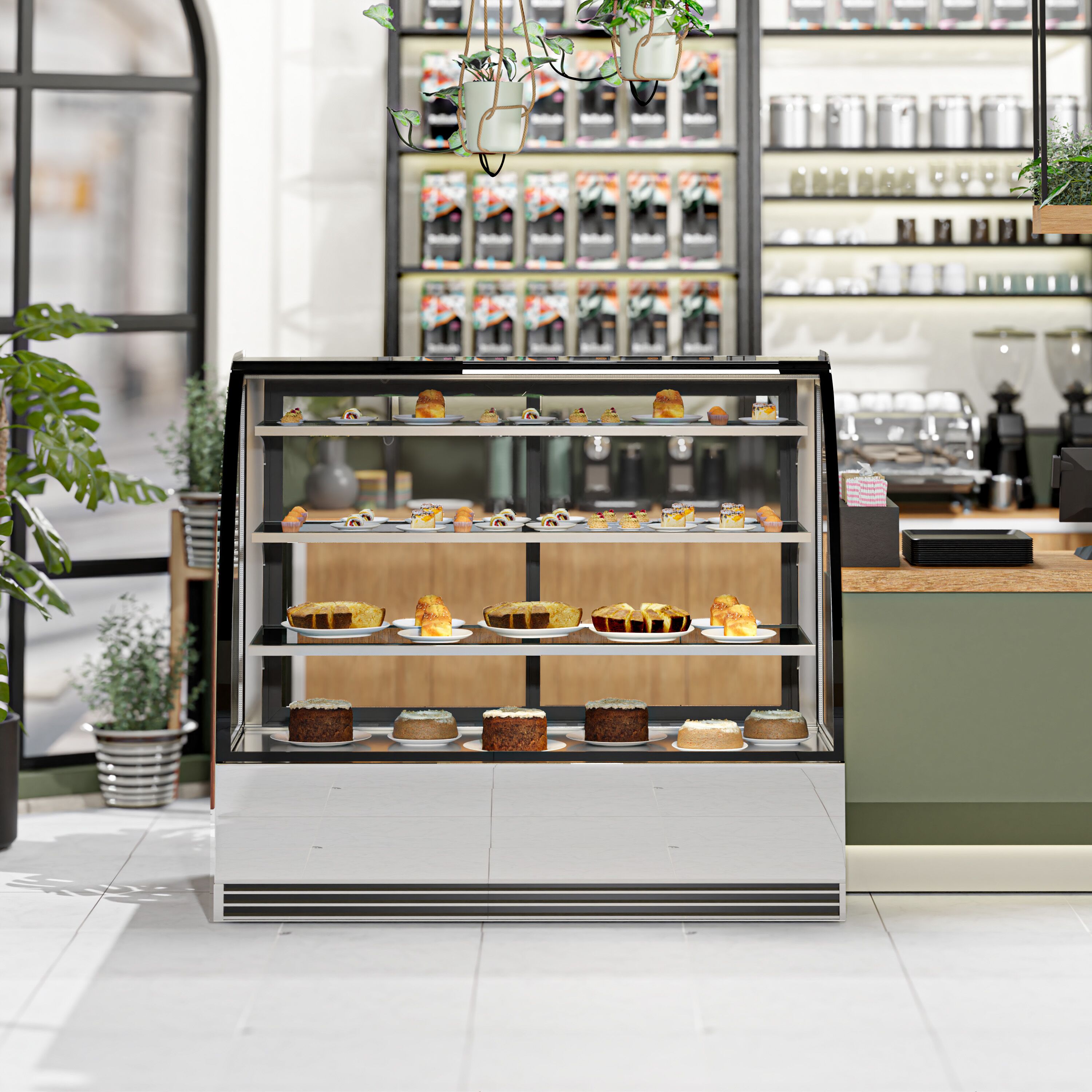 Vitrine de comptoir réfrigérée - 524L - 1500mm - Double vitrage - avec 3 étagères en verre - portes coulissantes vitrées arrière