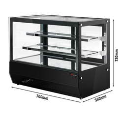 Tisch-Kühlvitrine - 120 Liter - 700mm - mit 2 Glassblagen - eckig - Schwarz