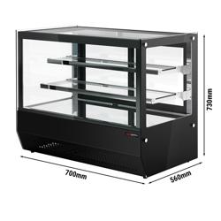 Tabletop refrigerated display case - 120 Liters- 700mm - with 2 glass shelves - angular - black