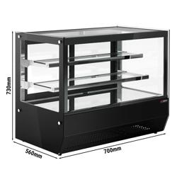 Vetrina refrigerata da banco - 120 litri - 700 mm - con 2 ripiani in vetro - angolare - nero