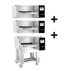 (3 szt.) Gazowy piec przelotowy do pizzy  - 1000x1300mm - cyfrowy - szerokość taśmy: 400mm - włącznie z ramą podstawy	