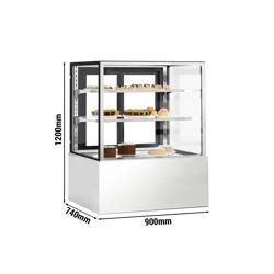 Vitrine de comptoir réfrigérée - 343L - 900mm - Double vitrage - avec 2 étagères en verre - portes coulissantes vitrées arrière