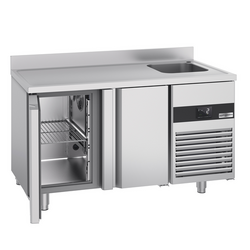 Koelwerkbank PREMIUM - 1430x700mm - met 2 deuren, 1 spoelbak rechts & achterwand