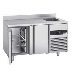 Kühltisch PREMIUM - 1430x700mm - mit 2 Türen, 1 Becken rechts - Aufkantung