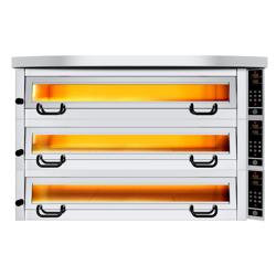 Elektrische pizzaoven Power - chamottebodem - 6+6+6x Ø34cm - 400V - Digitaal - tot 450°C - incl. rvs afzuigkap & onderstel