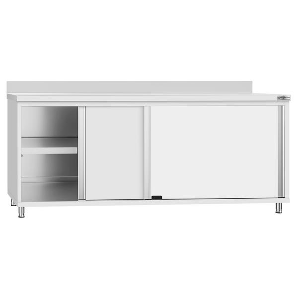 Gesloten RVS werktafel KOPENHAGEN ECO - 2000x700mm - met 2 schuifdeuren - met achteropstand