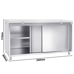 Edelstahl Arbeitsschrank PREMIUM - 2000x800mm - mit Schiebetür ohne Aufkantung inkl. Schneidplatte