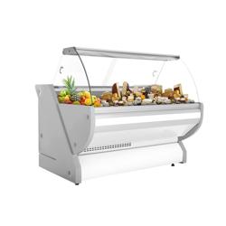 Commercial Refrigerated Serve-Over Counter - Curved Glass - 1725 mm - White Front - Granite Worktop - 340 L
