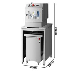 Stroj za dijeljenje tijesta - s uključenim zaokruživačem tijesta i postoljem - Snaga: 0,93 kW - Raspon težine porcija: ~50–800 g - Kapacitet spremnika: 30 kg - Produktivnost: 340 kom/h