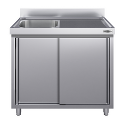 Chiuvetă tip dulap - din oțel inoxidabil ECO - 1,0 m - 1 cuva pe stânga - L 40 x W 40 x D 25 cm