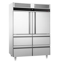 Vrieskast RVS PREMIUM - GN 2/1 - 1400liter - tot -20°C tot -10°C - met 2 halve deuren & 4 laden - geforceerde koeling, LED‑verlichting & automatische ontdooiing