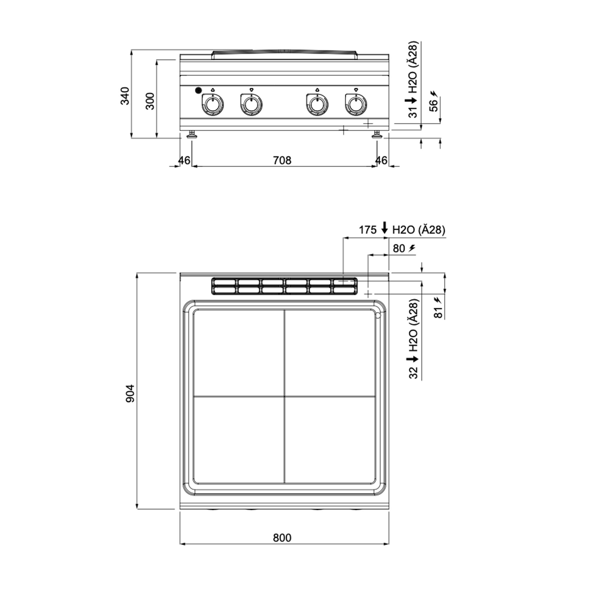 Fourneau à plaque coup de feu électrique - 14kW