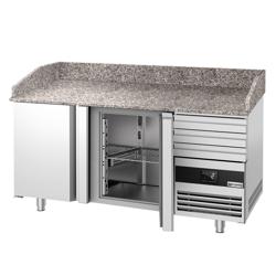 Banco pizza refrigerato PREMIUM - 1600x800mm - con 2 porte & 3 cassetti - piano in granito