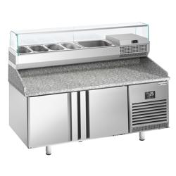 Pizzawerkbank PREMIUM PLUS - 1738x800mm - met granieten werkblad - met 2 deuren - incl. glasvitrine - 6x GN 1/3