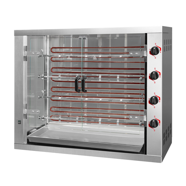 Elektrische kippengrill PREMIUM - 19,2 kW - met 4 spiesen voor 24 kippen
