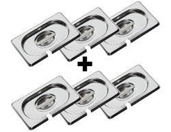 (6 Stück) Edelstahl GN-Deckel 1/9 - mit Löffelaussparung