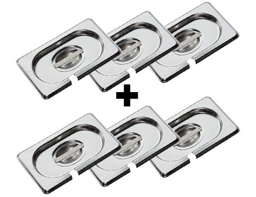 (6 pièces) Couvercles GN en inox 1/9 – avec encoche pour cuillère