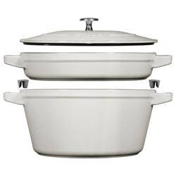 (2 pieces) STAUB | Stackable Cast Iron Cocotte & Pan Set – Ø 24 cm - White Truffle - Enamelled