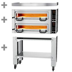 Potência do Forno Elétrico para Pizza - 4 + 4 Ø 34 cm - incl. Capa, estrutura inferior e kit de roda