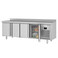 Masă frigorifică PREMIUM PLUS - 2452x600 mm - 510 L - cu 4 uși - bordură - blat lucru