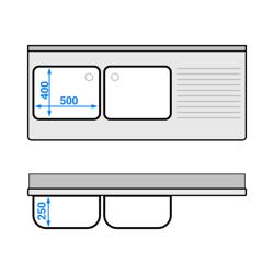  Dolaplı Yıkama Tezgahı - 1600x700mm - 3 Çekmeceli & 2 Sol Evyeli